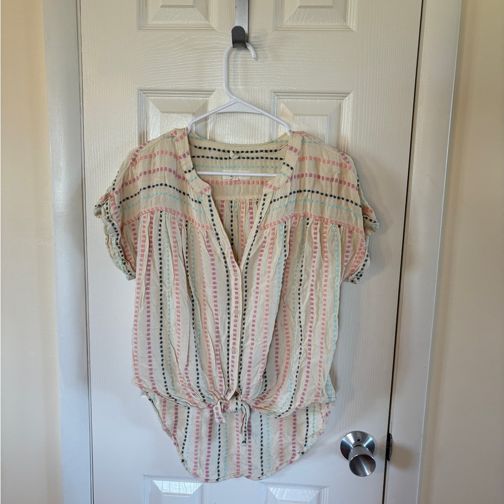Lou & Grey Cream Blouse with Pink & Green Stripes